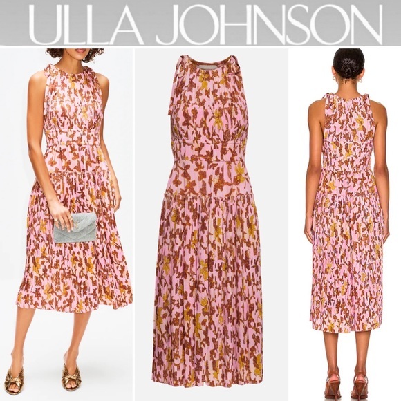 ULLA JOHNSON Amalthea Midi Pleated Dress in Pink sz 2 NWT